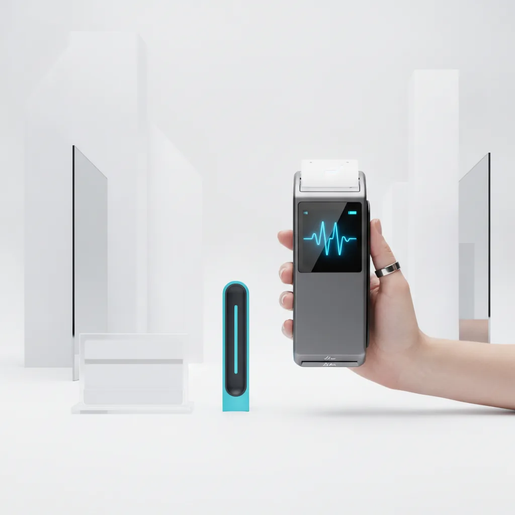 Sleek fintech minimalism, confident and innovative mood, crisp