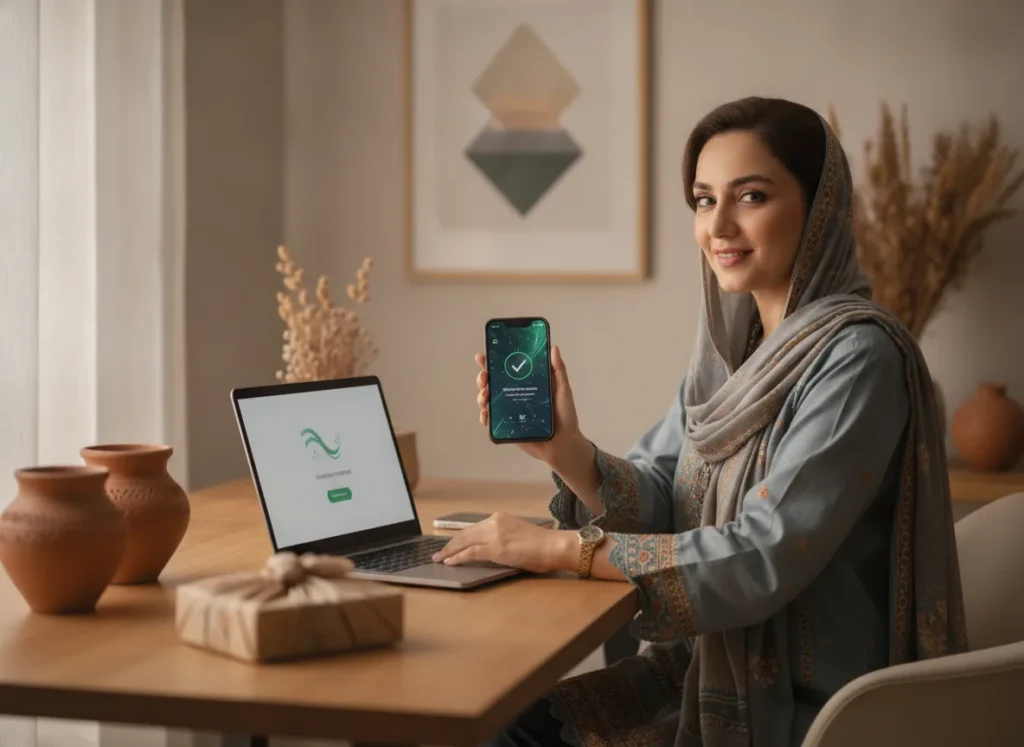 Professional ecommerce checkout scene with a Pakistani small